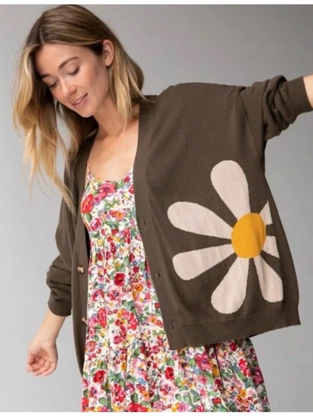 Natural Life Live Happy Cotton Cardigan Sweater in Olive,